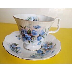 Royal Albert Blue Bells Floral Cup And Saucer Ribbed Vintage England